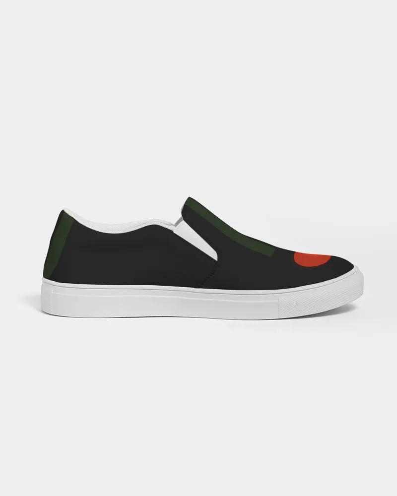 Two Scarlets with Deep Green Stripes Women's Slip-On Canvas Shoe