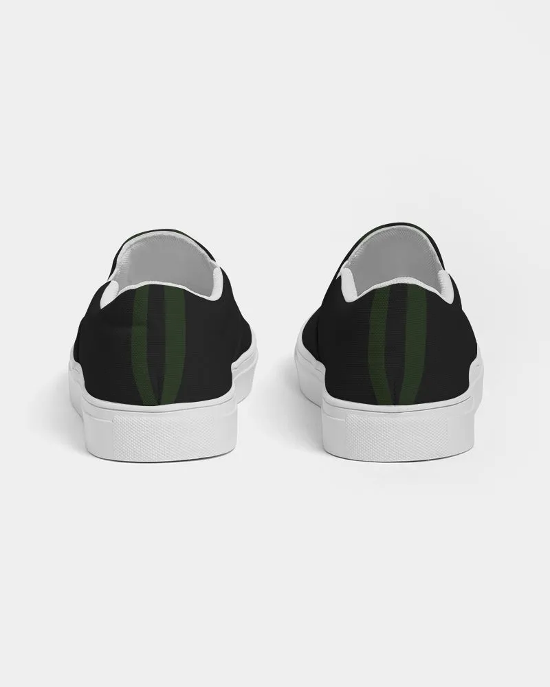 Two Scarlets with Deep Green Stripes Women's Slip-On Canvas Shoe