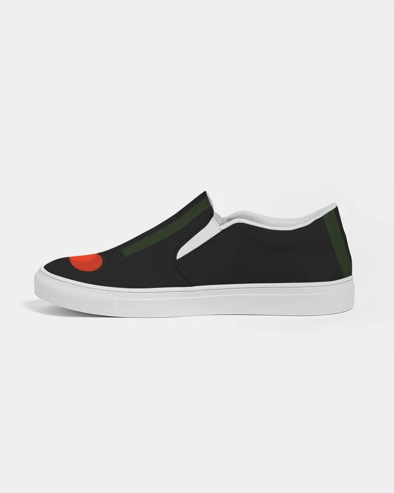 Two Scarlets with Deep Green Stripes Women's Slip-On Canvas Shoe