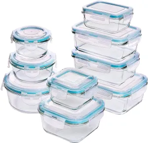 Utopia Kitchen [18-Pieces Glass Food Storage Containers with Lids - Glass Meal Prep Containers with Transparent Lids BPA Free and FDA Approved (9 Containers and 9 Lids)