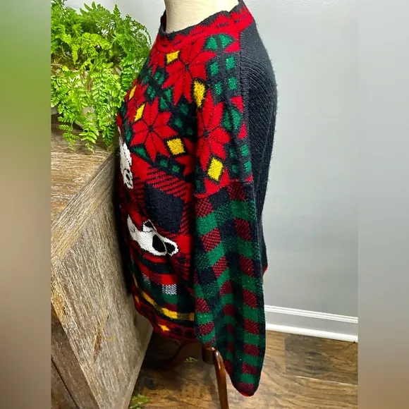 Vintage 80s 90s Holiday Time Teddy Bear Plaid Ugly Christmas Sweater
