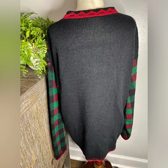 Vintage 80s 90s Holiday Time Teddy Bear Plaid Ugly Christmas Sweater