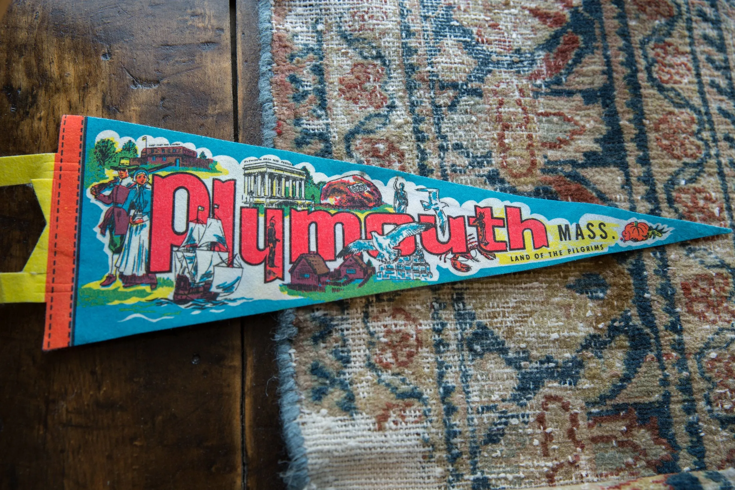 Vintage Plymouth Mass Felt Flag