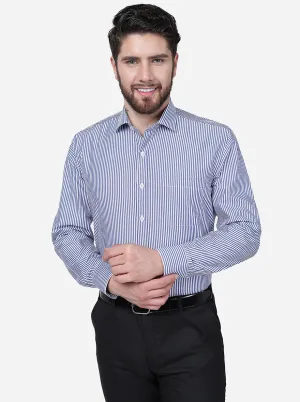 White & Blue Striped Regular Fit Formal Shirt | JadeBlue