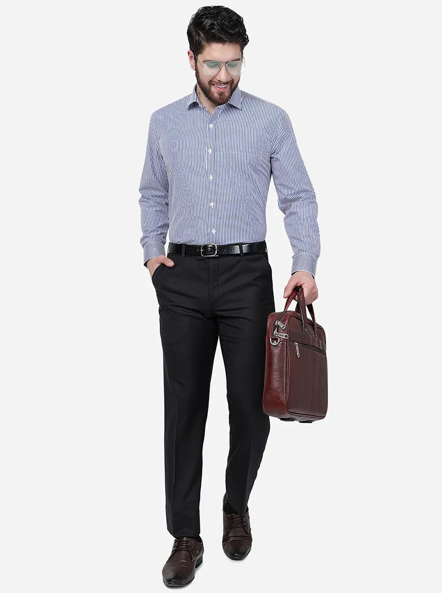 White & Blue Striped Regular Fit Formal Shirt | JadeBlue