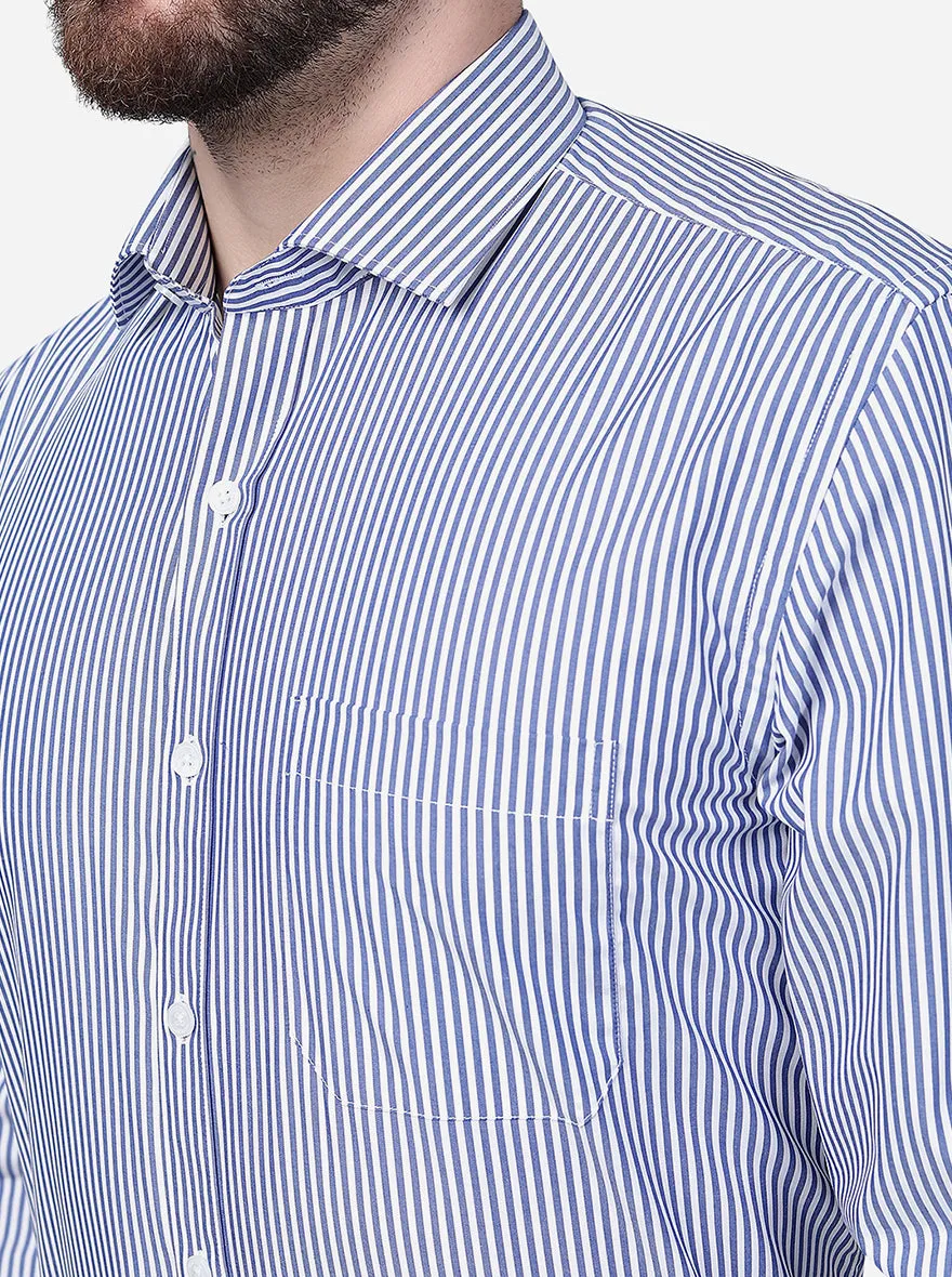White & Blue Striped Regular Fit Formal Shirt | JadeBlue