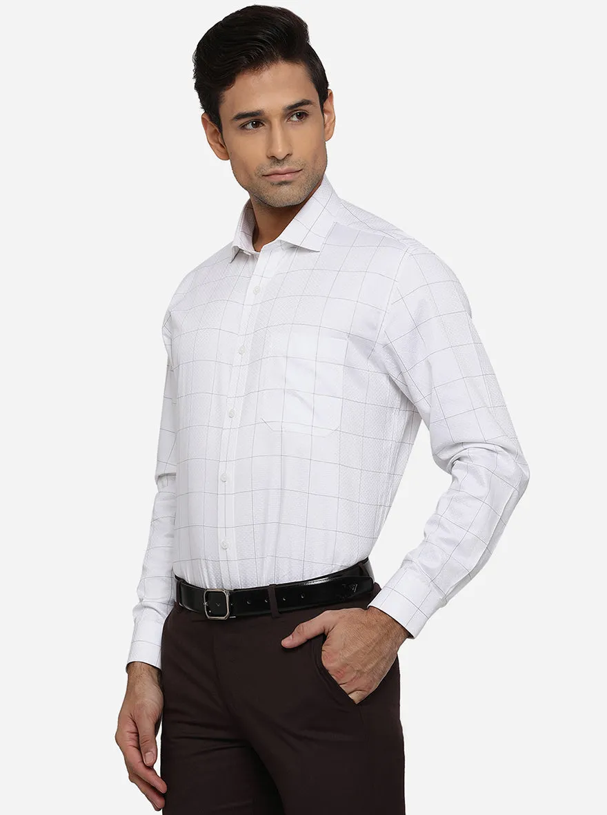 White & Grey Checked Regular Fit Formal Shirt | JadeBlue