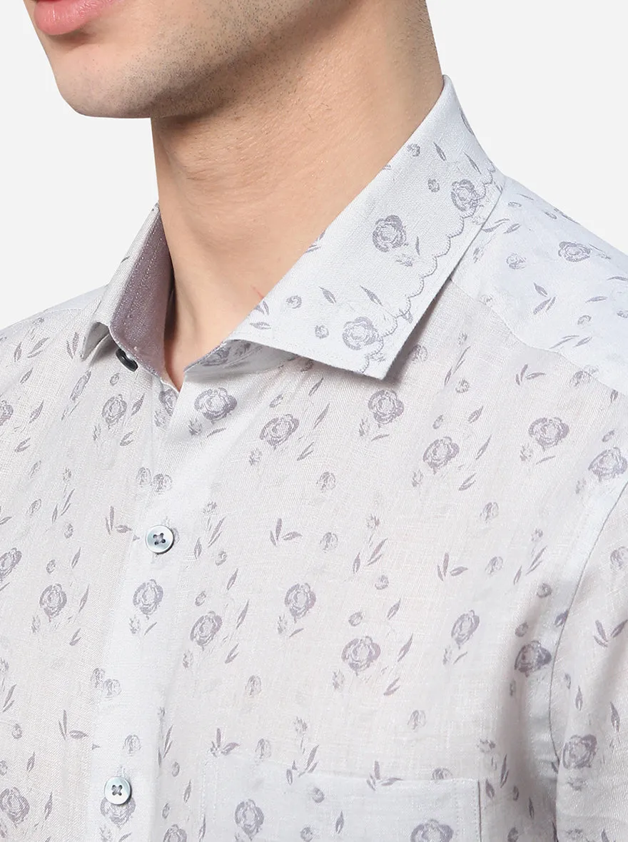 White Printed Slim Fit Party Wear Shirt | JB Studio