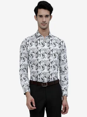 White Printed Slim Fit Party Wear Shirt | JB Studio