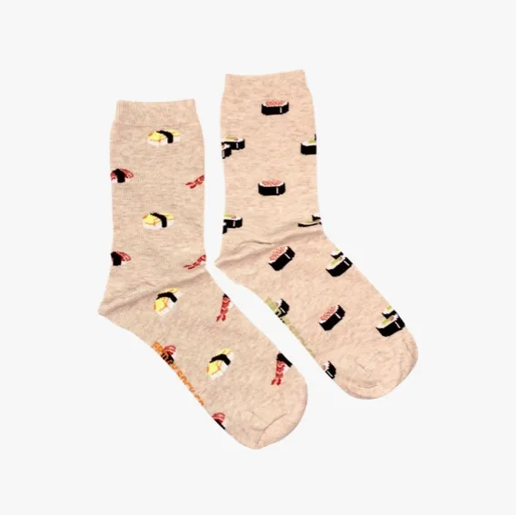 Women's Beige Sushi V2 Socks (Crew)